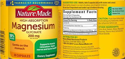 Magnesium Glycinate 200 mg のラベル画像（NIH DSLD）