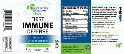 Photo of the Mountain Meadow Herbs First Immune Defense label