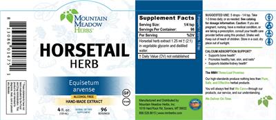 Photo of the Mountain Meadow Herbs Horsetail Herb label
