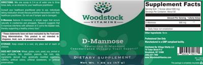 Photo of the Woodstock Vitamins D-Mannose label
