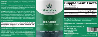 Photo of the Woodstock Vitamins D3-5000 label