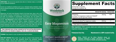 Photo of the Woodstock Vitamins Easy Magnesium label