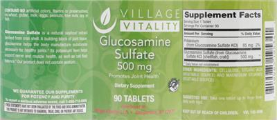 Photo of the Village Vitality Glucosamine Sulfate 500 mg label