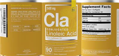 Photo of the Ee Essential elements CLA Conjugated Linoleic Acid 2400 mg label