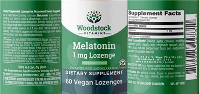 Photo of the Woodstock Vitamins Melatonin 1 mg Lozenge Peppermint Flavor label