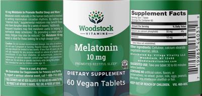 Photo of the Woodstock Vitamins Melatonin 10 mg label
