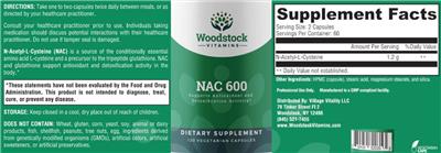 Photo of the Woodstock Vitamins NAC 600 label