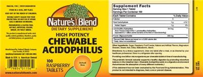 Label of Chewable Acidophilus Raspberry