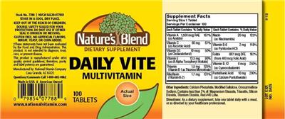 Photo of the Nature's Blend Daily Vite Multivitamin label
