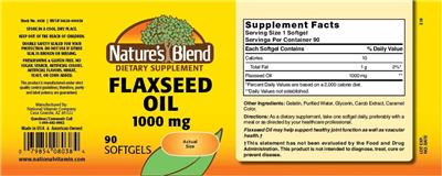 Photo of the Nature's Blend Flaxseed Oil 1000 mg label