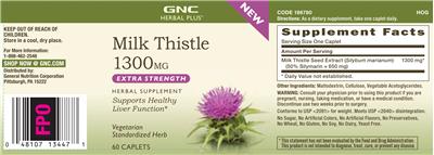 Photo of the GNC Herbal Plus Milk Thistle 1300 mg label