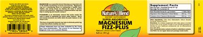 Photo of the Nature's Blend Magnesium Fizz-Plus Natural Lemon-Lime Flavor label