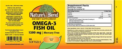 Photo of the Nature's Blend Omega 3 Fish Oil 1200 mg label