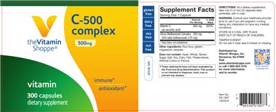 Photo of the The Vitamin Shoppe C-500 Complex 500 mg label