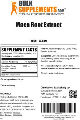 Photo of the BulkSupplements.com Maca Root Extract label