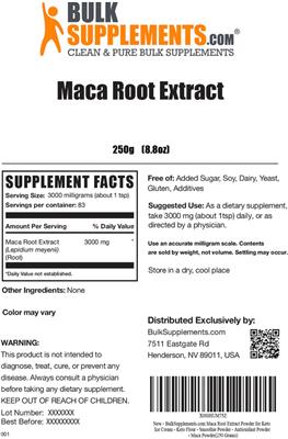 Photo of the BulkSupplements.com Maca Root Extract label