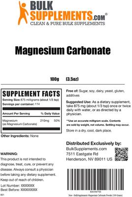 Photo of the BulkSupplements.com Magnesium Carbonate label
