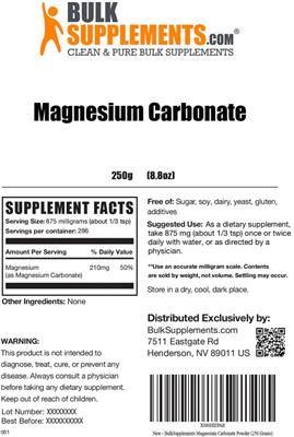 Photo of the BulkSupplements.com Magnesium Carbonate label