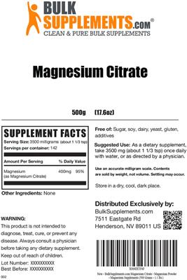 Photo of the BulkSupplements.com Magnesium Citrate label