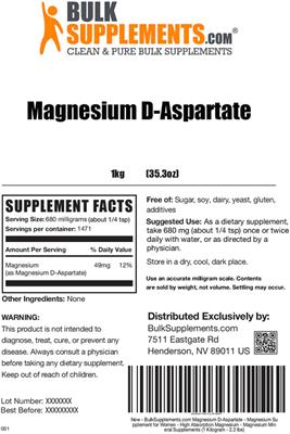 Photo of the BulkSupplements.com Magnesium D-Aspartate label