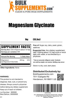 Photo of the BulkSupplements.com Magnesium Glycinate label