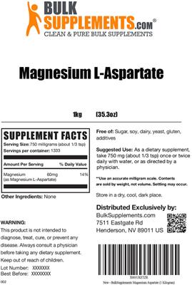Photo of the BulkSupplements.com Magnesium L-Aspartate label