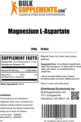 Photo of the BulkSupplements.com Magnesium L-Aspartate label
