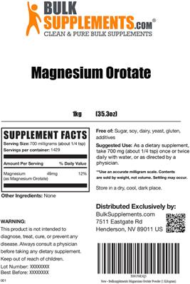 Photo of the BulkSupplements.com Magnesium Orotate label