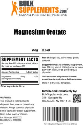 Photo of the BulkSupplements.com Magnesium Orotate label