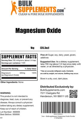 Photo of the BulkSupplements.com Magnesium Oxide label