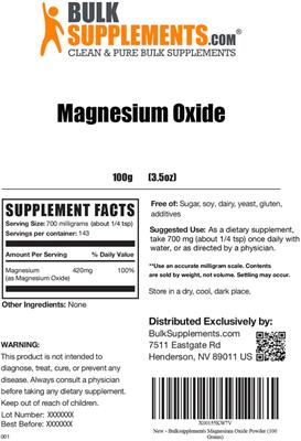 Photo of the BulkSupplements.com Magnesium Oxide label