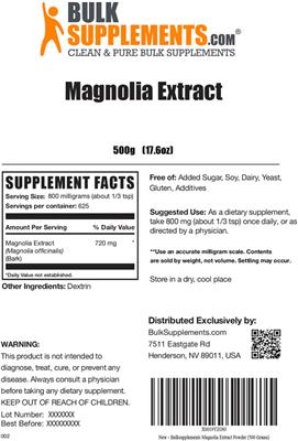 Photo of the BulkSupplements.com Magnolia Extract label