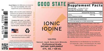 Photo of the Good State Ionic Iodine 500 PPM label