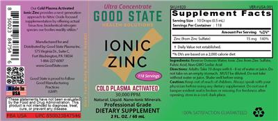 Photo of the Good State Ionic Zinc 30,000 PPM label