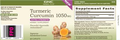 Photo of the GNC Herbal Plus Turmeric Curcumin 1050 mg label