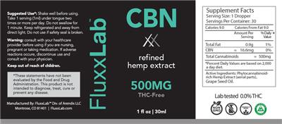 Photo of the FluxxLab CBN 500 mg THC-Free label