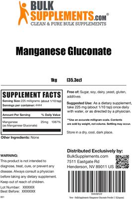 Photo of the BulkSupplements.com Manganese Gluconate label