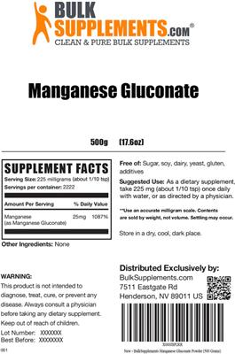 Photo of the BulkSupplements.com Manganese Gluconate label