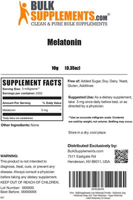 Photo of the BulkSupplements.com Melatonin 3 mg label