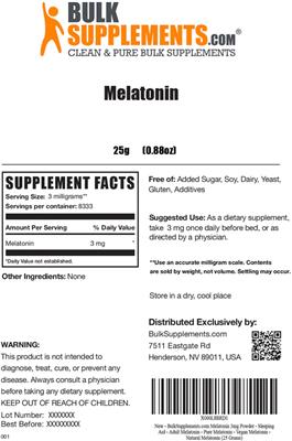 Photo of the BulkSupplements.com Melatonin 3 mg label