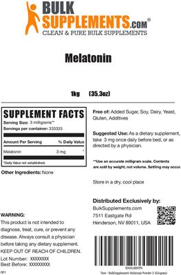 Photo of the BulkSupplements.com Melatonin label