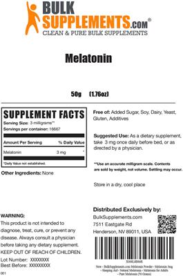 Photo of the BulkSupplements.com Melatonin 3 mg label
