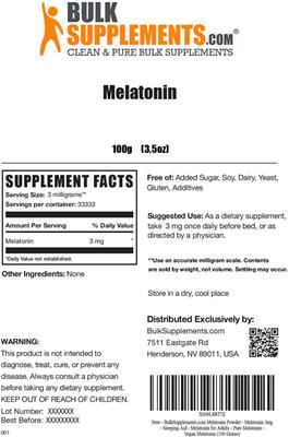 Photo of the BulkSupplements.com Melatonin 3 mg label