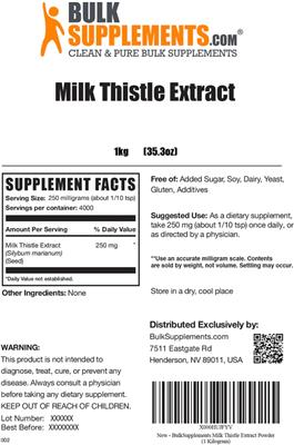 Photo of the BulkSupplements.com Milk Thistle Extract label