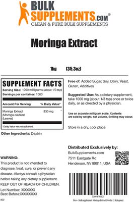 Photo of the BulkSupplements.com Moringa Extract label