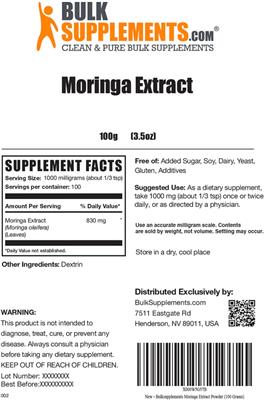 Photo of the BulkSupplements.com Moringa Extract label