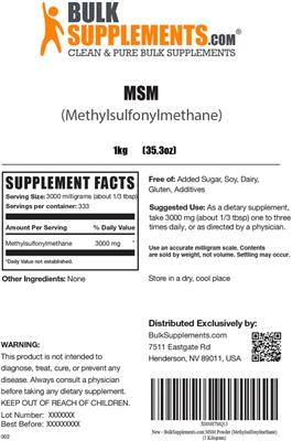 Photo of the BulkSupplements.com MSM label