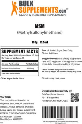 Photo of the BulkSupplements.com MSM label