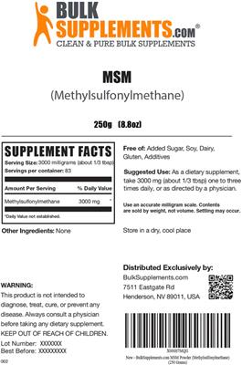 Photo of the BulkSupplements.com MSM label