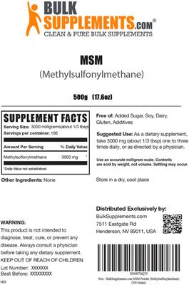 Photo of the BulkSupplements.com MSM label